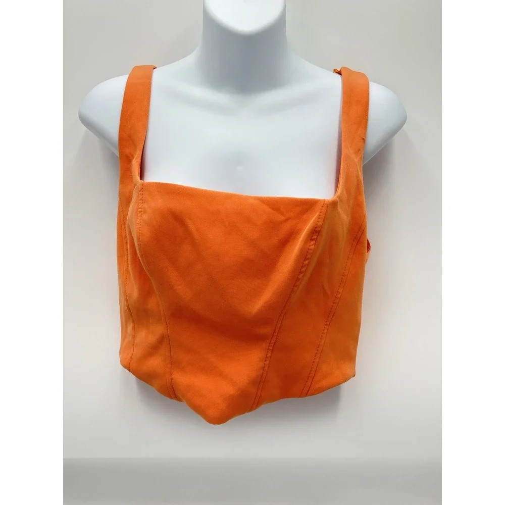 Stradivarius Neon‎ Orange Corset Crop Top Ruched Back Y2K Club Festival L